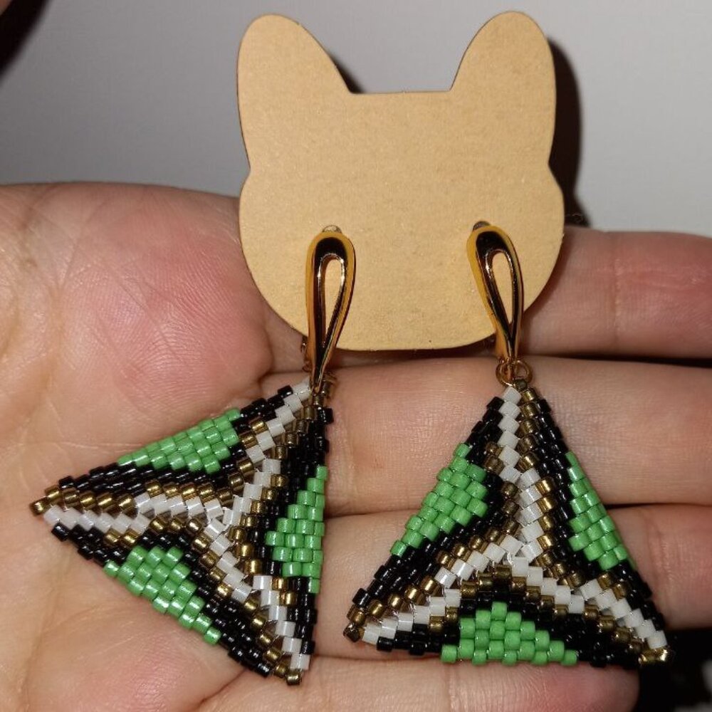 UPDATED 🌿 Handmade 3D Peyote Beaded Earrings ✨ 18K Gold Plated 🐍 Green Snake🐍